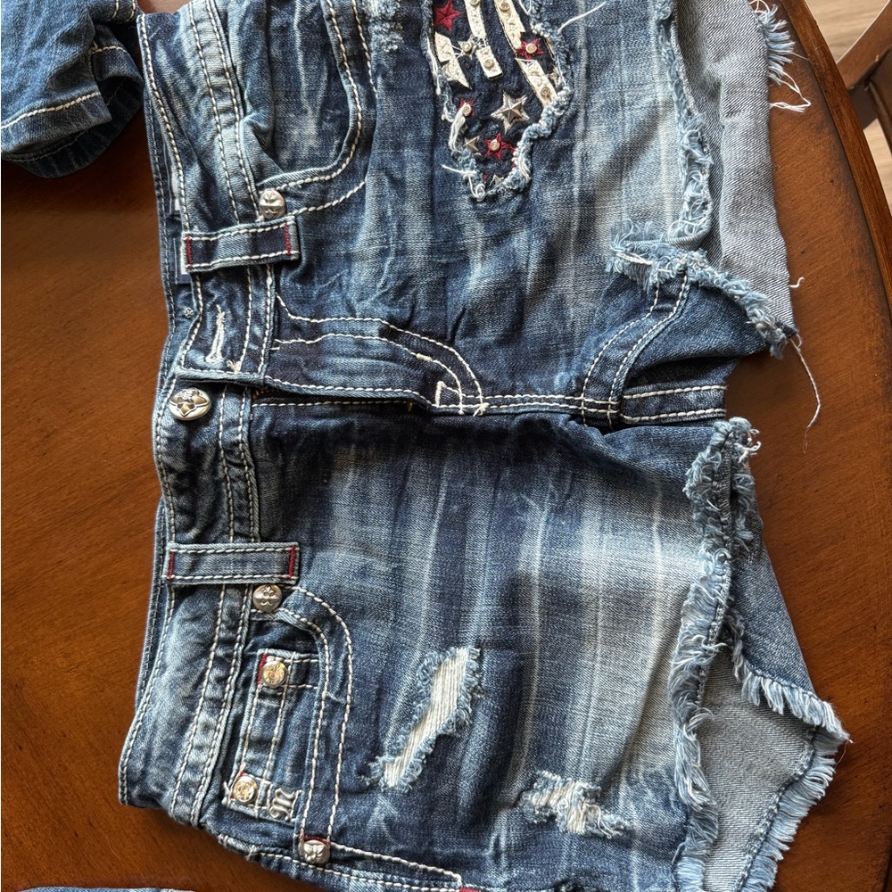 American Flag Blue Denim Shorts